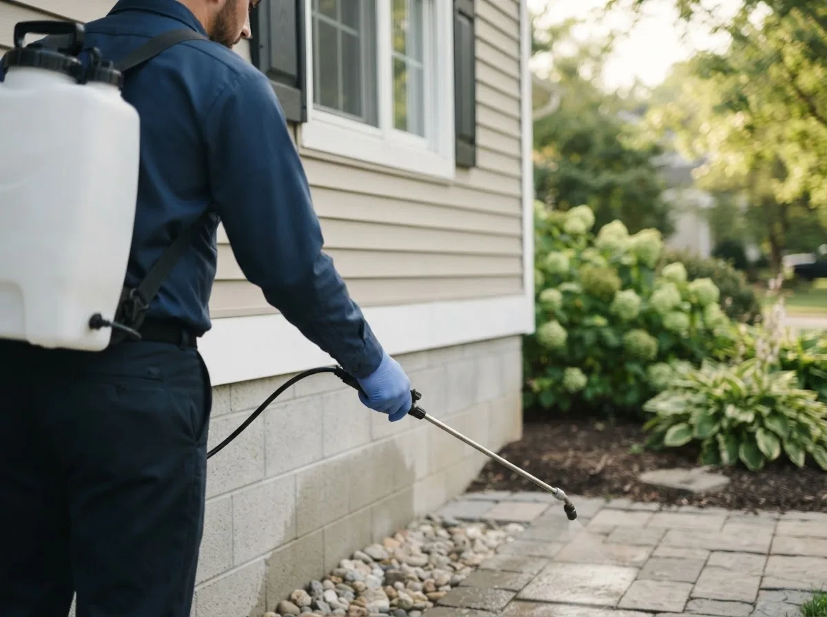 Pest control technician inspecting a home in Lopeno, TX